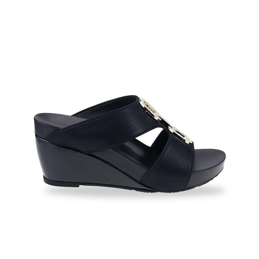 Side view of Thomas Chan's Aurora Chain High Wedges showcasing sleek profile, 3-inch wedge height, and elegant satin-like finish.