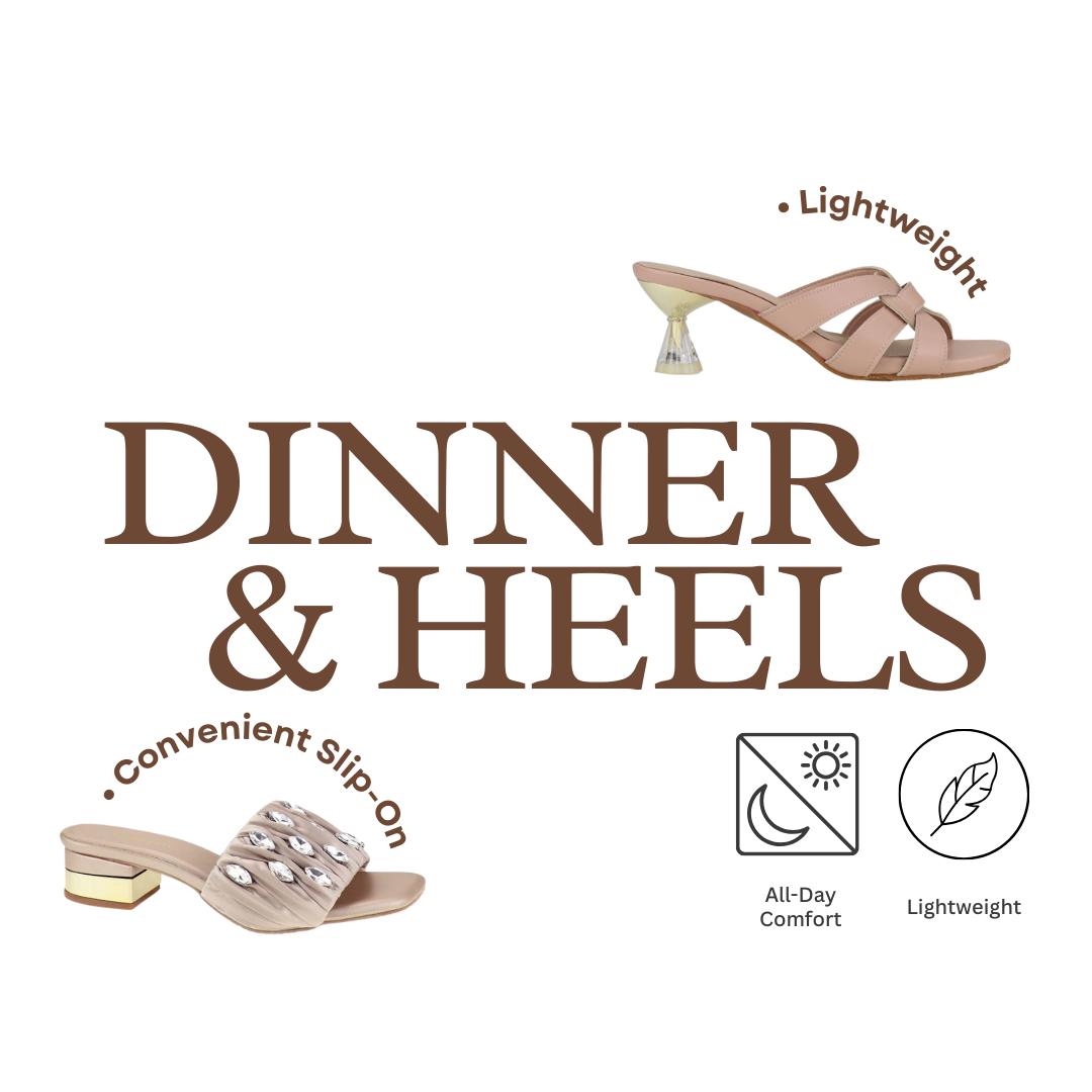 Lightweight slip-on heel designs offering comfortable support for extended walking and elegant occasions