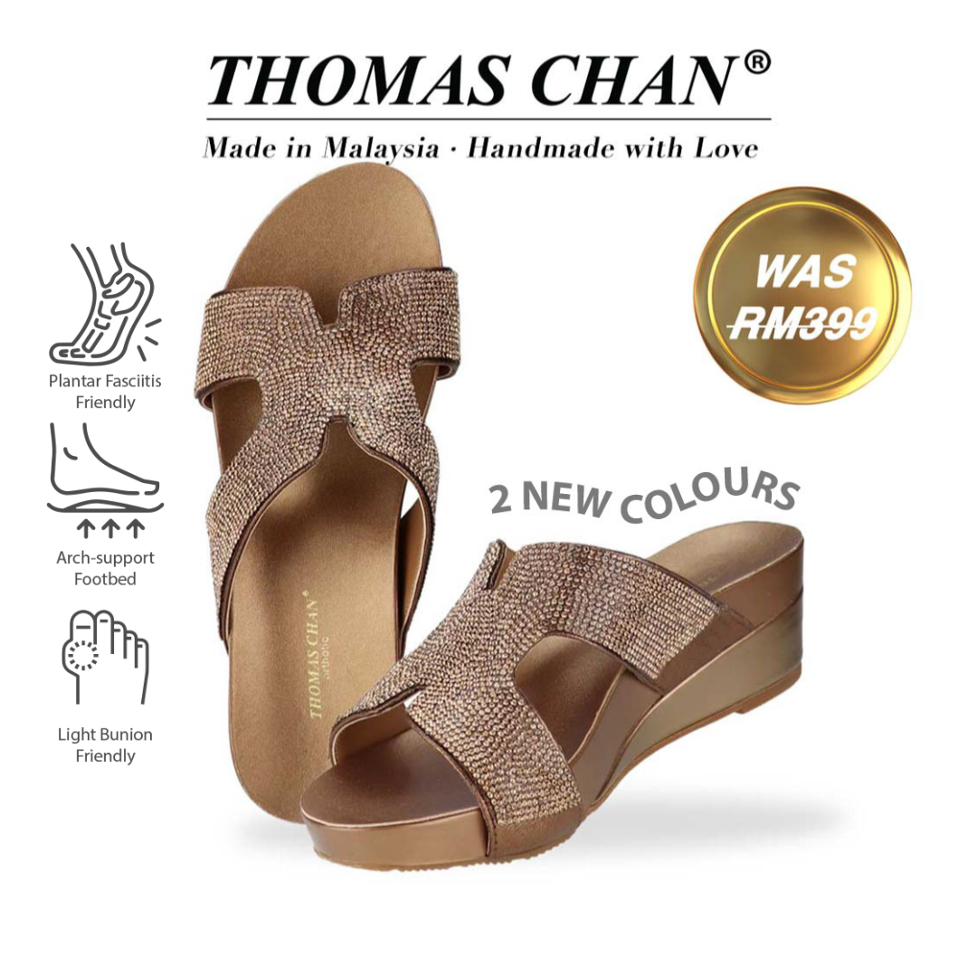 H-strap Glamour Stone Low Wedges 2" inch [Arch-legance Series]