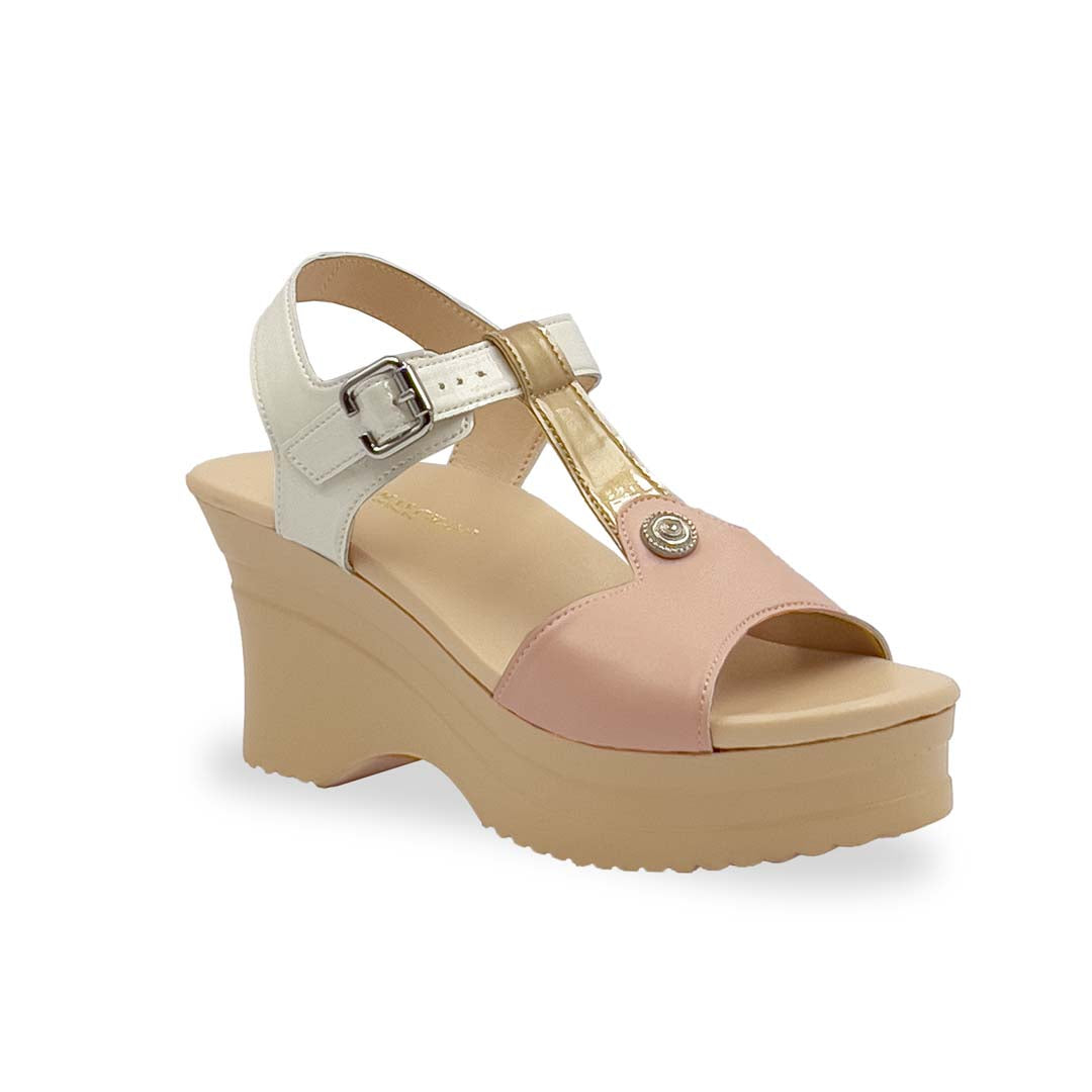 A pair of 3-inch Three-Tone Slingback Heels from Thomas Chan’s Cushioned Footbed Series, featuring a stylish mix of soft pink, ivory, and gold tones. Designed with an adjustable slingback strap and a cushioned footbed for enhanced comfort and support.