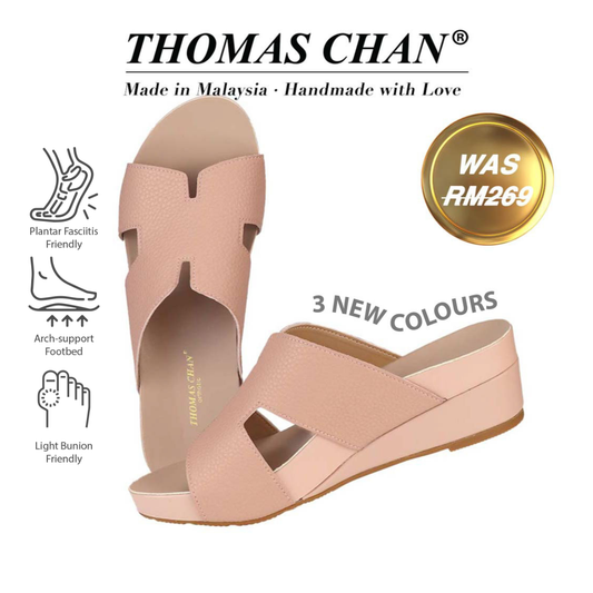 Pebble Lychee H-Strap Low Wedge Slides 2" inch [Arch-legance Series]