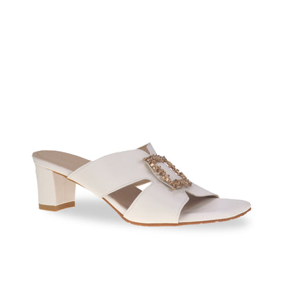 Classic ivory white slide comfortable casual sandal low heels open toe elegant design diagonal product view