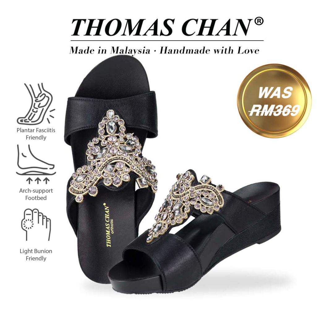 Vintage Rhinestone Low Wedge Sandals 2" inch [Arch-legance Series]