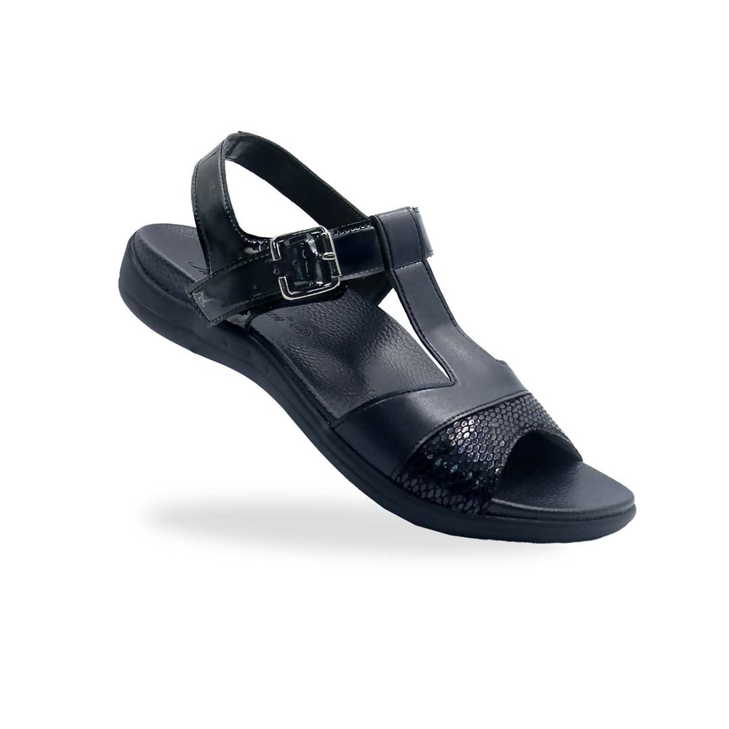 Snake Print Ankle Strap Flat Sandals [Comfy Health Series]