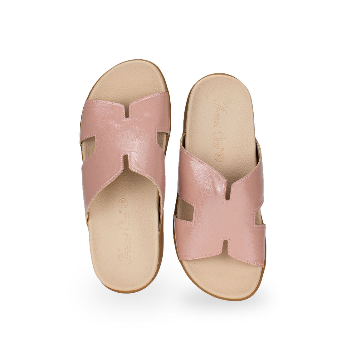 Front view of Thomas Chan Extra Comfort H-Strap Flats in pink colour, featuring with in-built insoles for excellent arch support