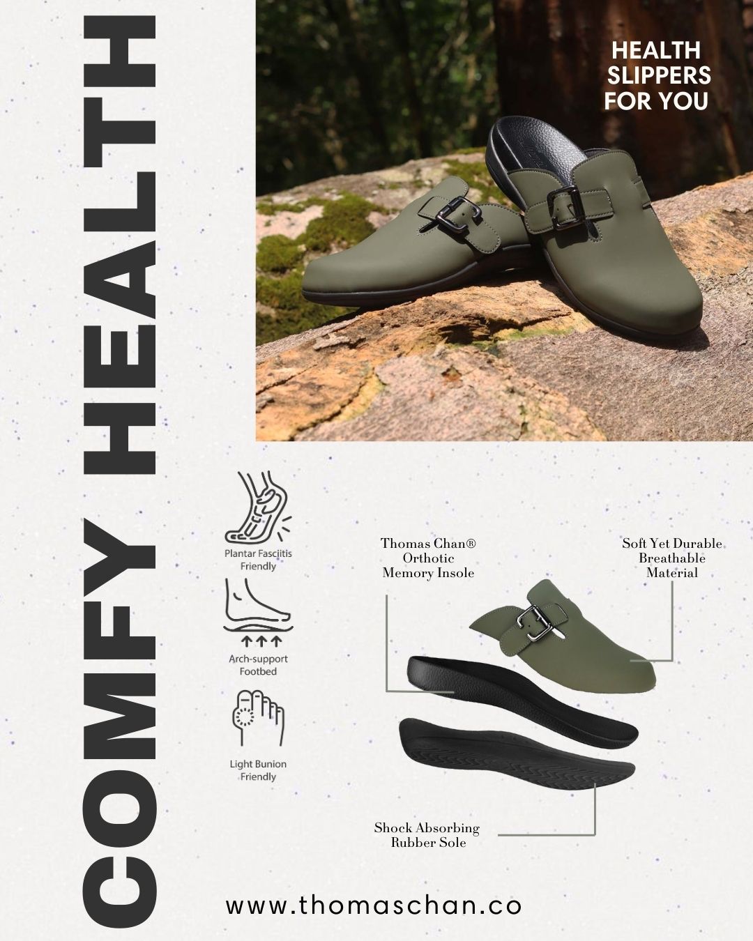 [Wide-Fit] Closed Toe Buckle Clog Sandals [Comfy Health Series]