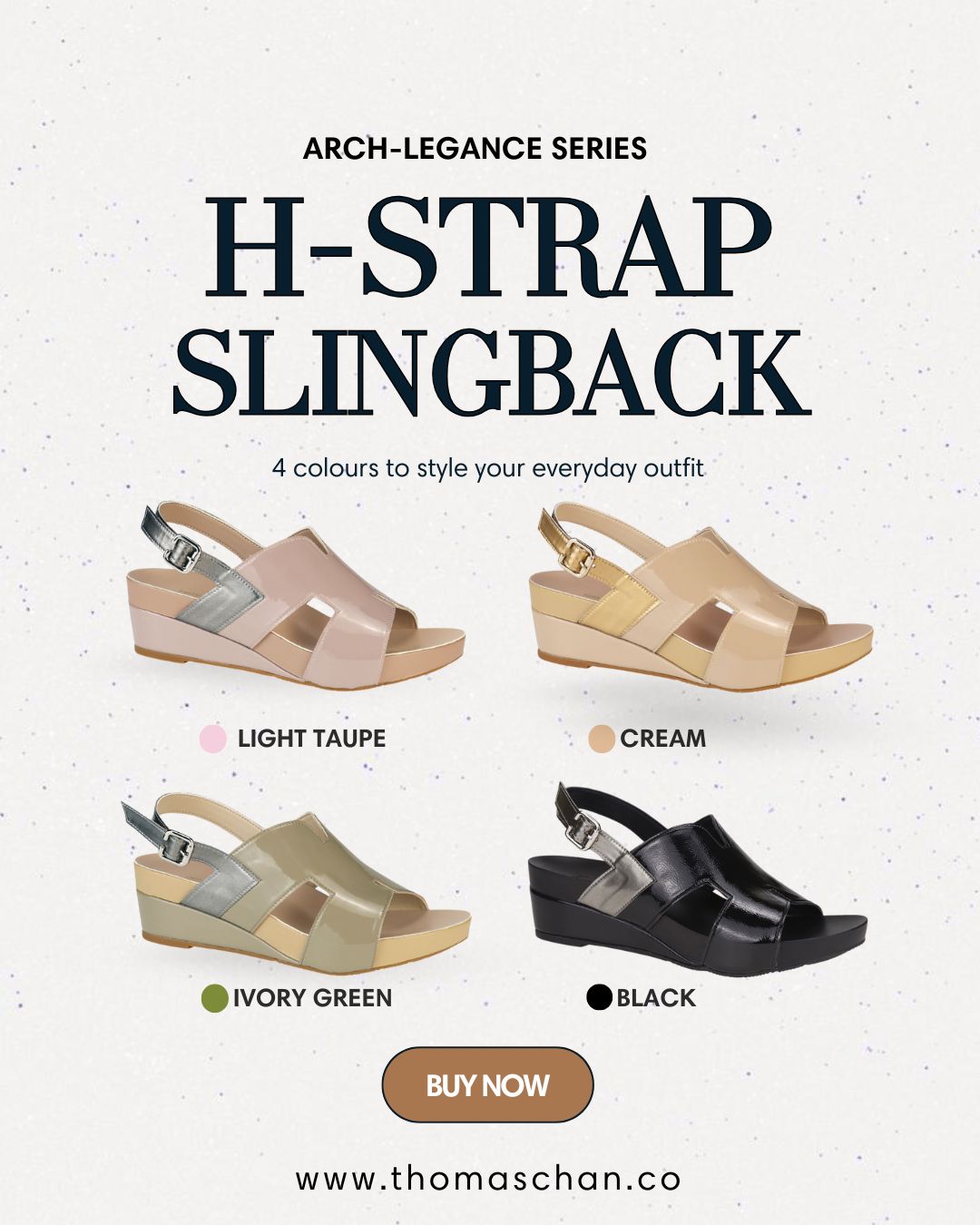 H-Strap Slingback Low Wedge Sandals 2" inch [Arch-legance Series]