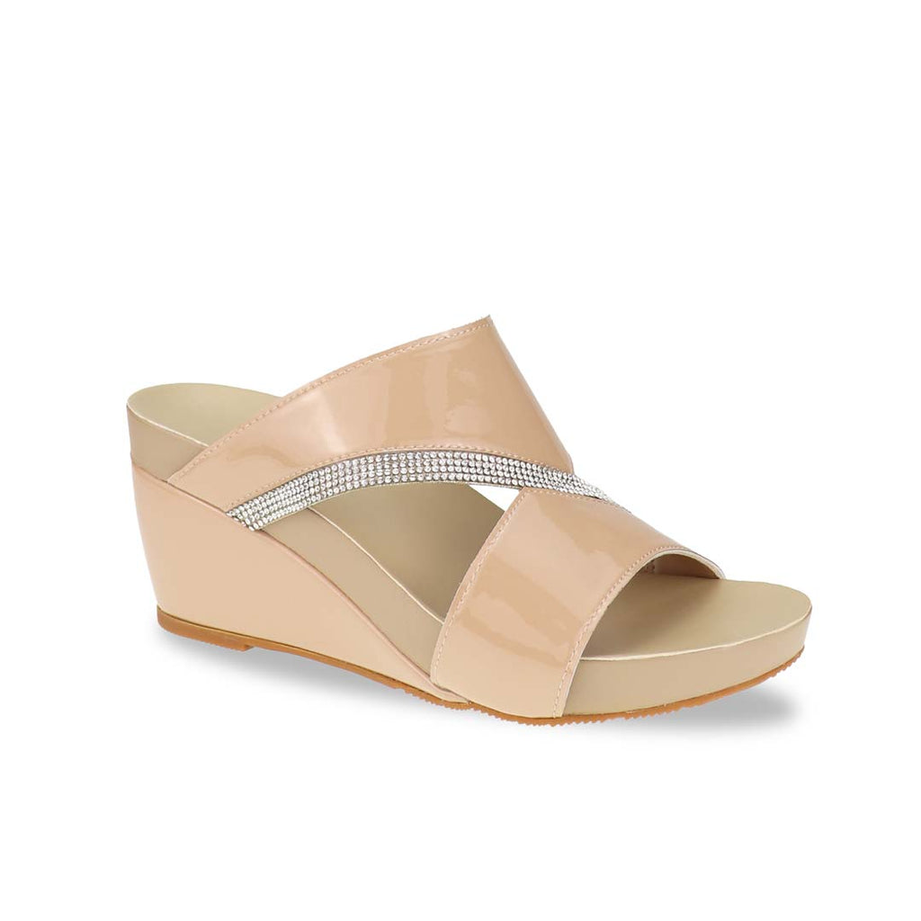 A dynamic angled view highlighting the sparkling diamond-adorned straps and the ergonomic footbed, designed for all-day elegance.