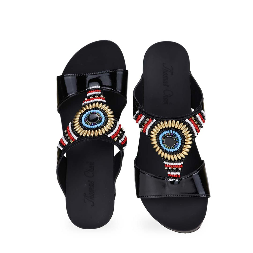 Boho Beaded Comfy Low Wedges 2" inch [Arch-legance Series][ODD SIZE LEFT]