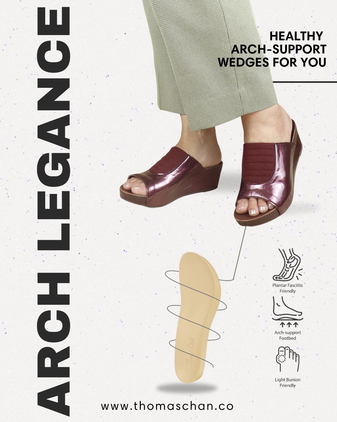 Matte Cushioned Low Wedge Sandals 2" inch [Arch-legance Series]