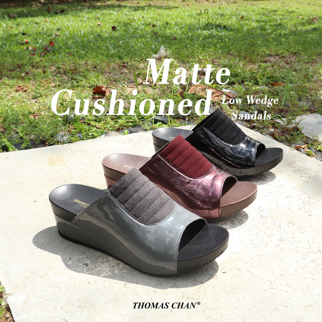 Matte Cushioned Low Wedge Sandals 2" inch [Arch-legance Series]