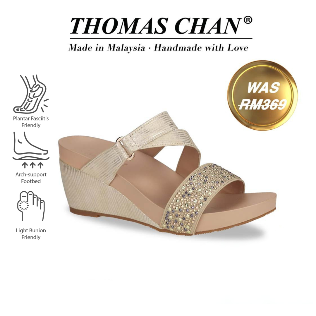 Strappy Rhinestone Wedge Sandals 3" inch [Arch-legance Series][ODD SIZES LEFT]