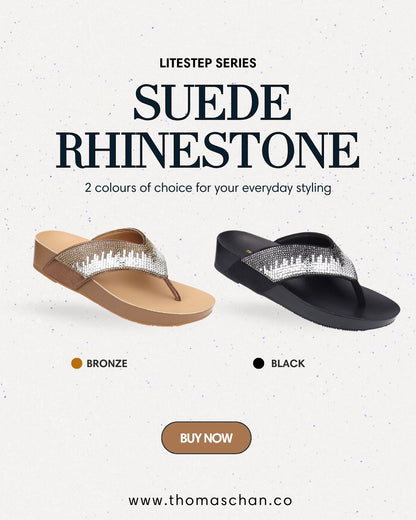 Suede Rhinestone Flip Flops [LiteStep Collection]