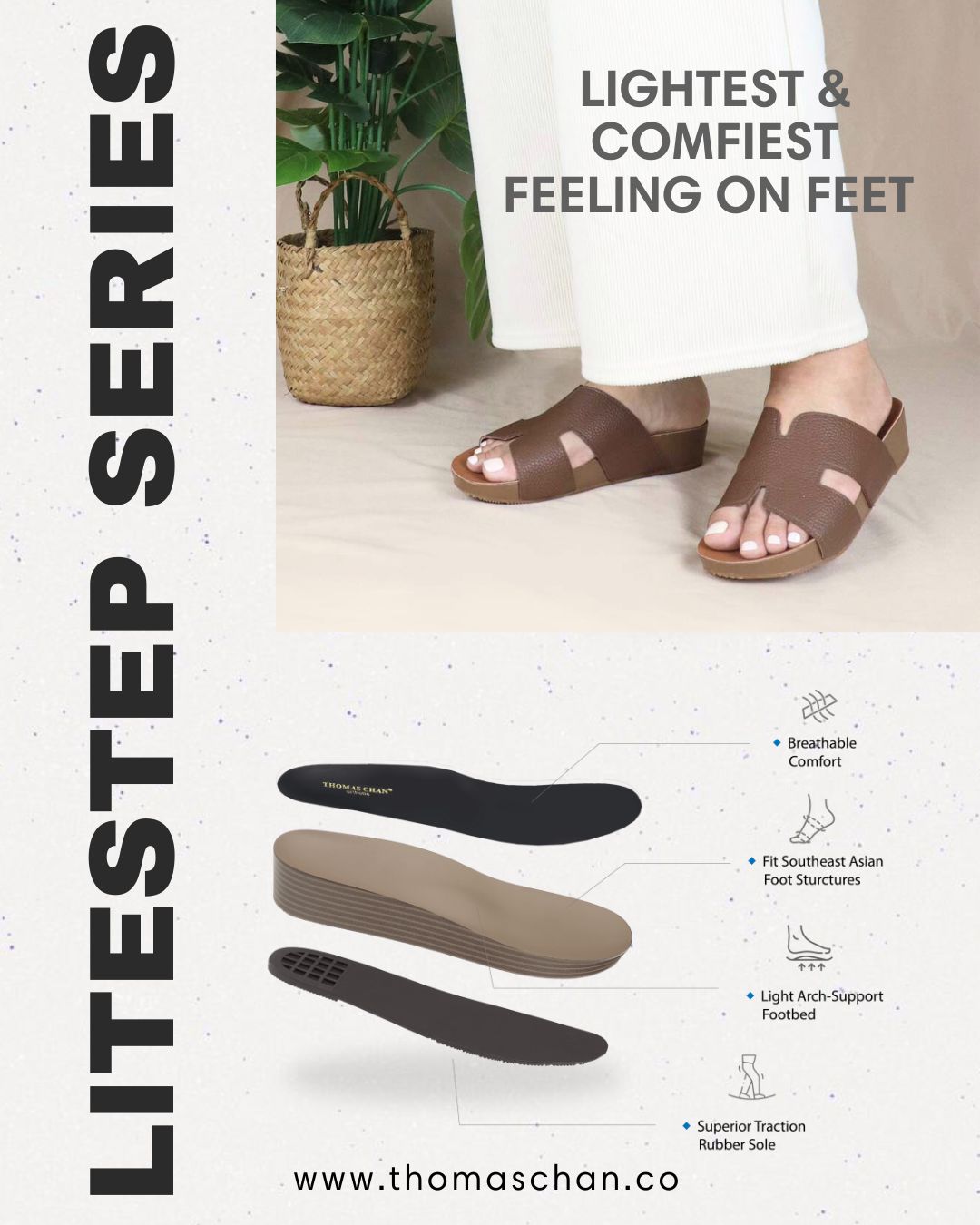 H-strap Pebble Lychee Flatform Sandals [LiteStep Collection]