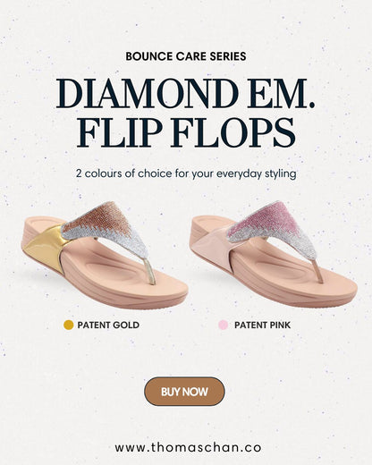 Diamond Embellished Flip-Flop Sandals 1.5"inch [Bounce Care Collection]
