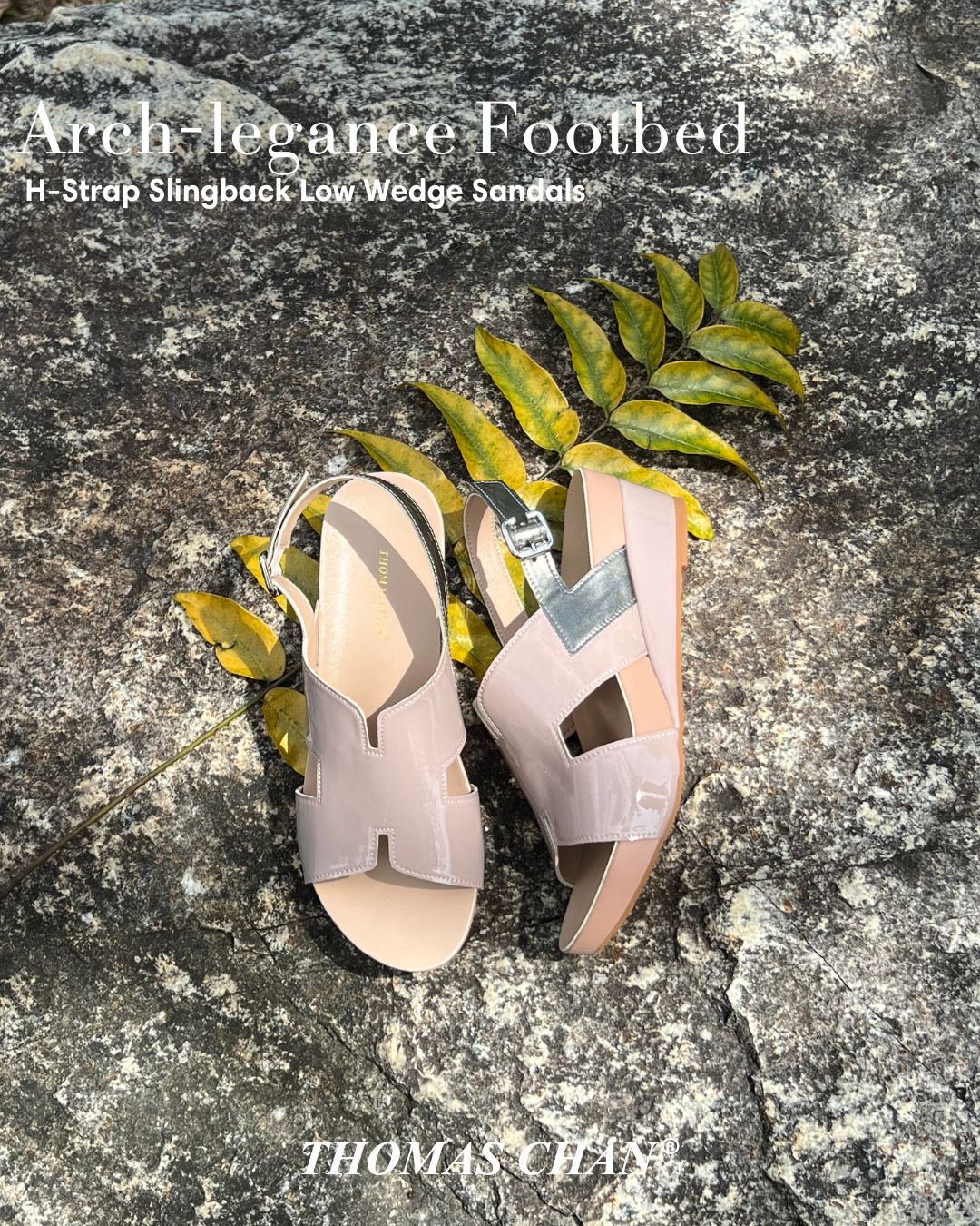 H-Strap Slingback Low Wedge Sandals 2" inch [Arch-legance Series]