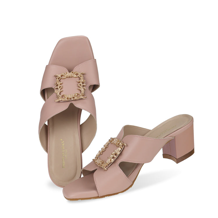 Soft pastel pink nude slide comfortable casual sandal low heels open toe elegant design group product view