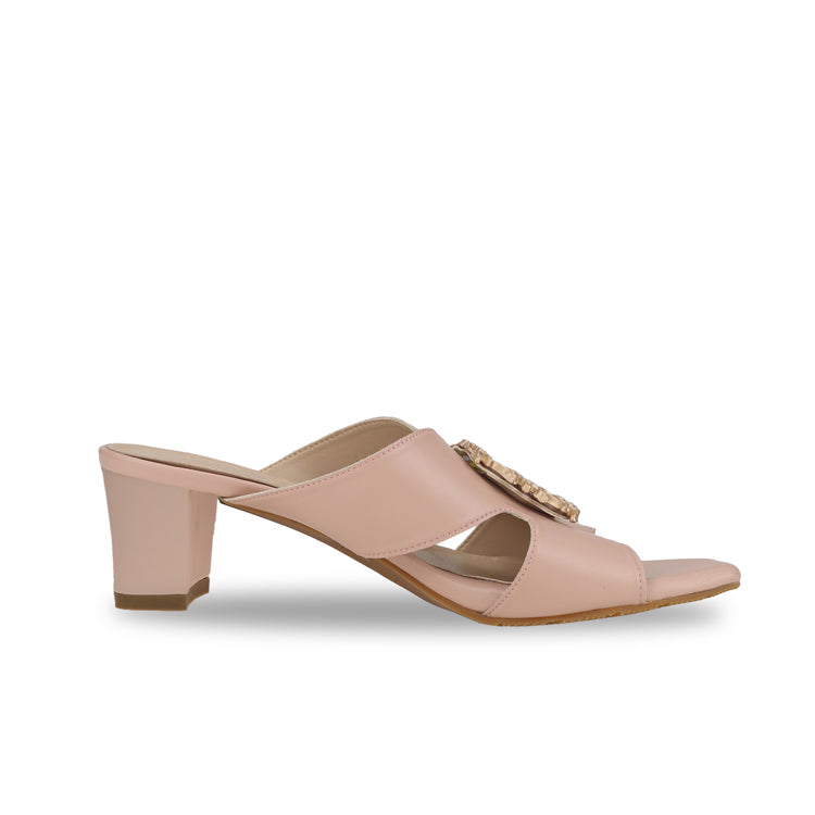 Soft pastel pink nude slide comfortable casual sandal low heels open toe elegant design side product view