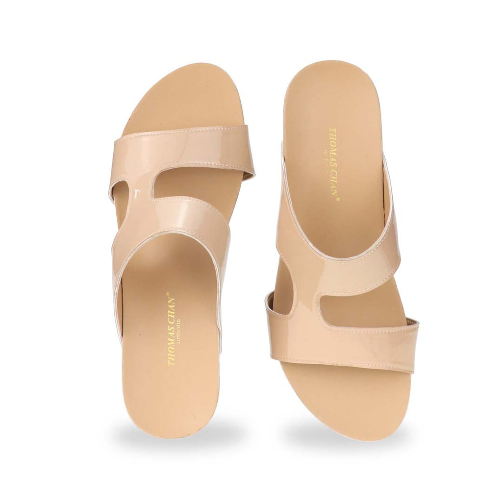 Front-facing image of Simplicité High Wedges in nude — Thomas Chan’s minimalist high wedges with a chic open toe design and clean, modern silhouette.