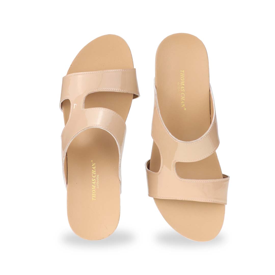 Front-facing image of Simplicité High Wedges in nude — Thomas Chan’s minimalist high wedges with a chic open toe design and clean, modern silhouette.