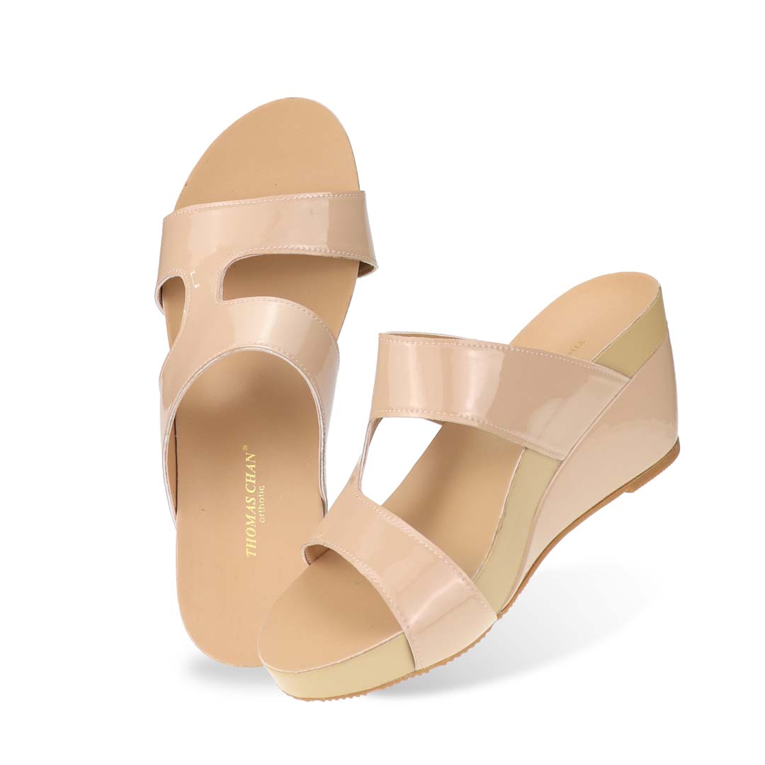Full top-down view of Thomas Chan Simplicité High Wedges — minimalist nude high wedges featuring seamless design and orthotic footbed for all-day wear.