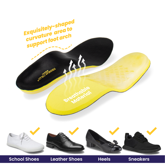Thomas Chan flexible orthotics featuring arch-supporting orthopedic insoles, designed to protect foot health, provide pain relief, and improve body alignment for conditions such as plantar fasciitis. Compatible with various shoe types including school shoes for kids, leather shoes for men and women, heels, and sneakers.