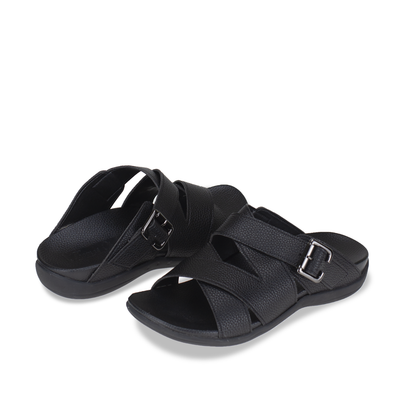 back view of Thomas Chan comfortable men leather flip flop sandal shoes with adjustable buckle and arch supporting orthotics insoles
