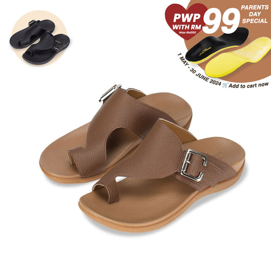  Introducing Thomas Chan Toe Loop Sandals with buckle, offering a simple and easy matching style with arch support insoles, available in light brown and black colours. From 1st May to 30 June 2024, Thomas Chan is offering a parent's day special bundle: purchase 1 pair of Thomas Chan shoes & top up another RM99 to get a pair of good arch support orthopaedic insoles - originally worth RM350.
