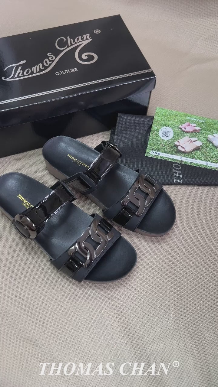 Metallic Duo-Strap Adjustable Sandals [LiteStep Collection]