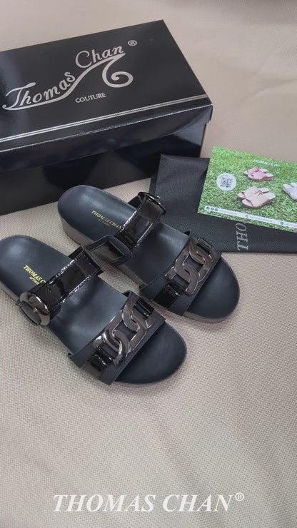 Metallic Duo-Strap Adjustable Sandals [LiteStep Collection]