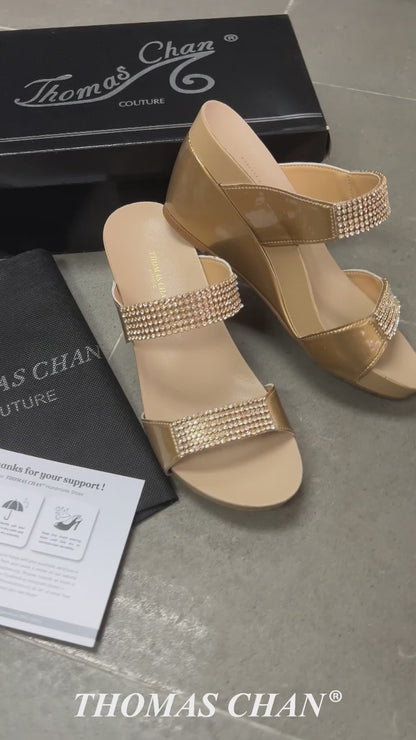 Multi-Row Diamond Wedge Sandals 3" inch [Arch-legance Series]