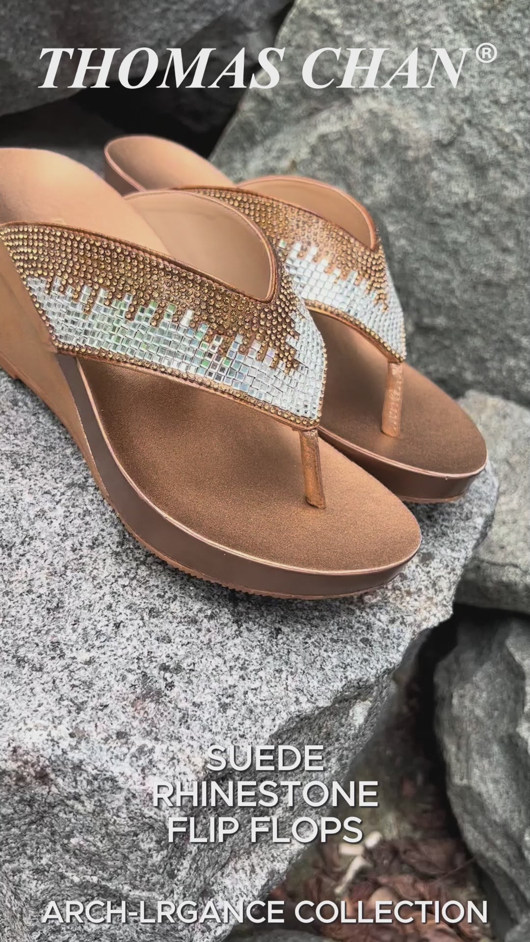 Suede Rhinestone Wedge Flip Flops 3" inch [Arch-legance Series][ODD SIZES LEFT for Bronze & Silver]