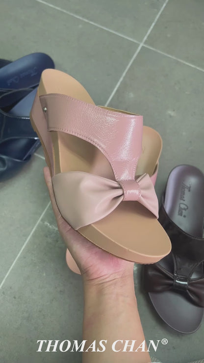 Ribbon Bow Low Wedge Sandals 2" inch [Arch-legance Series][ODD SIZES LEFT]