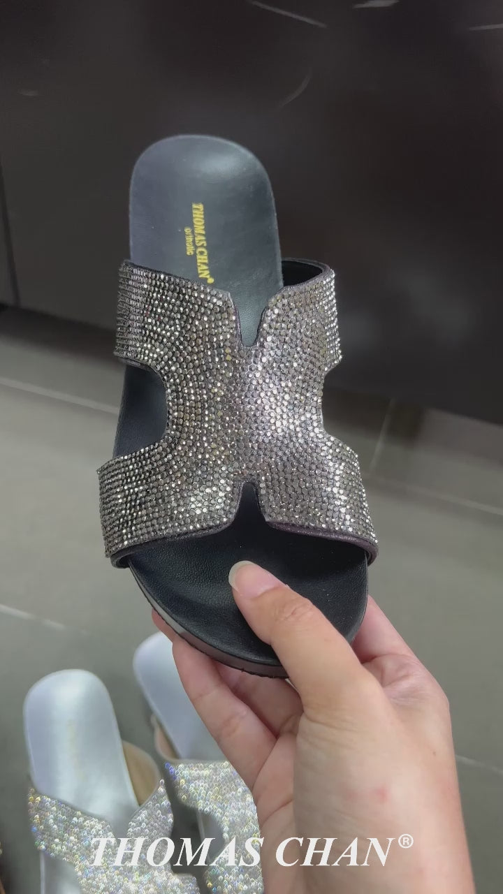 H-strap Glamour Stone Low Wedges 2" inch [Arch-legance Series]