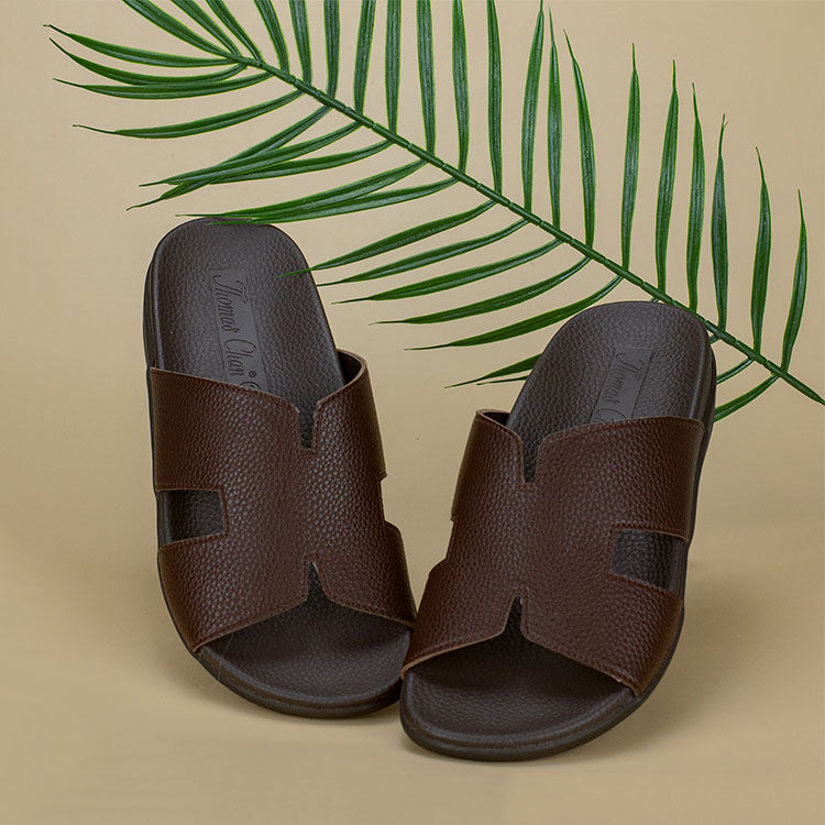 comfortable dark brown Thomas Chan classic H strap upper design slide sandals with orthopedics memory insoles